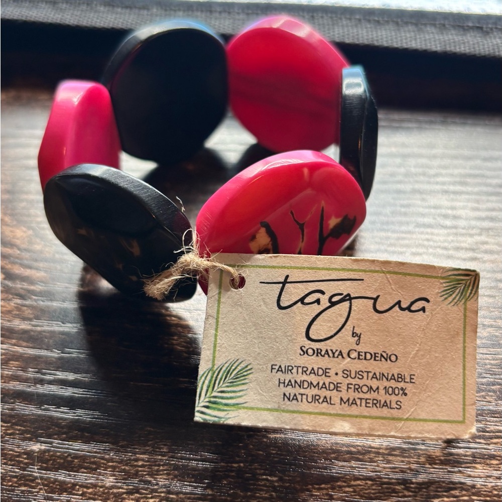 Chic Pink and Black Tagua Nut Women's Bracelet